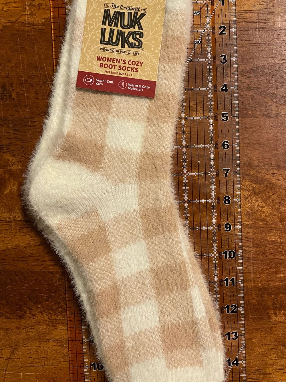 Muk Luks Cozy Boot Socks in Cream and Tan Plaid